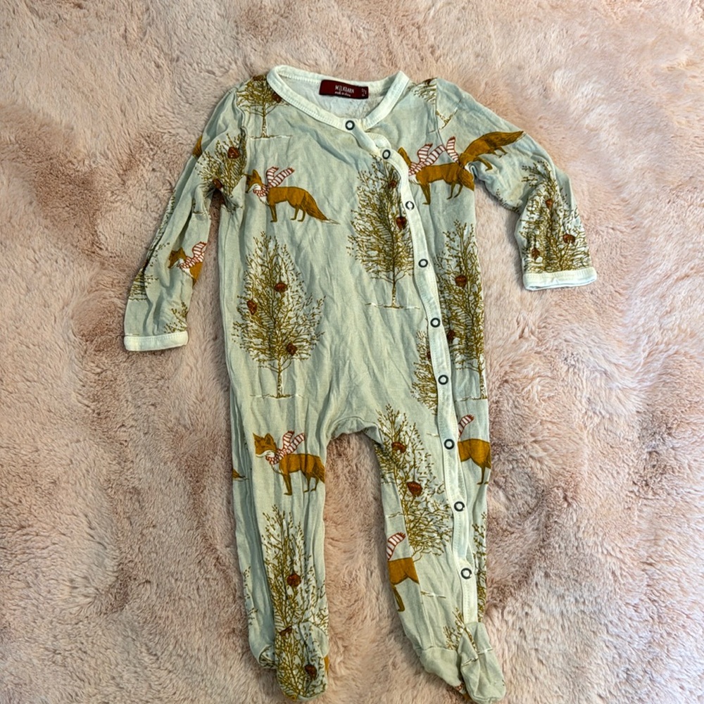 Milkbarn Mint Green Fox Print Footed Pajamas